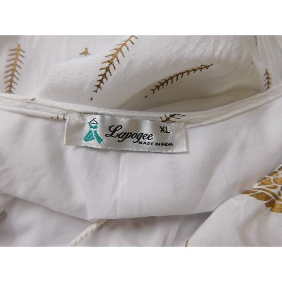 Lapogee Dress XL White Copper Paisley Short Sleeve Tassle V-Neck Boho - Picture 5 of 6